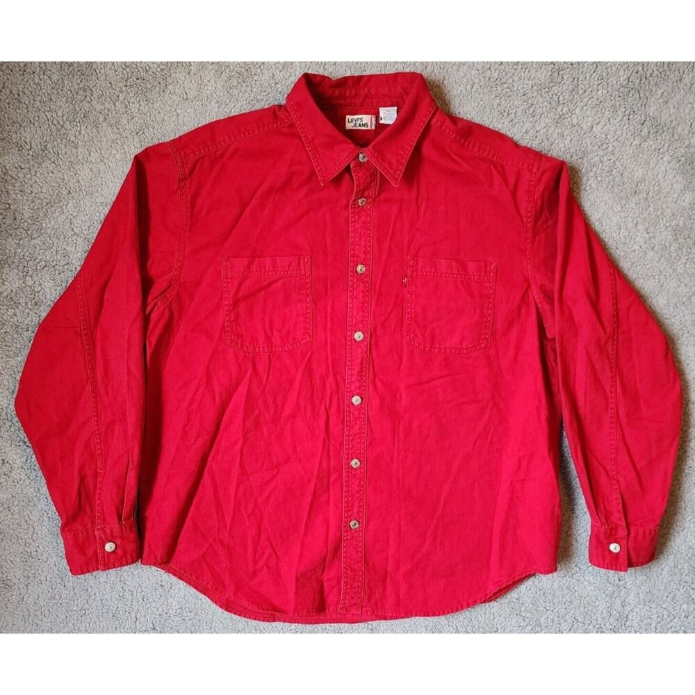 Levi's Jeans Red Denim Long Sleeve Metal Button Up Shirt Size XL Y2K 100% Cotton
